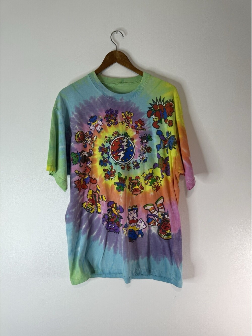 Rare Grateful Dead Vintage Tie Dye Bear Spiral Liquid Blue Tee Shirt 1996 Large